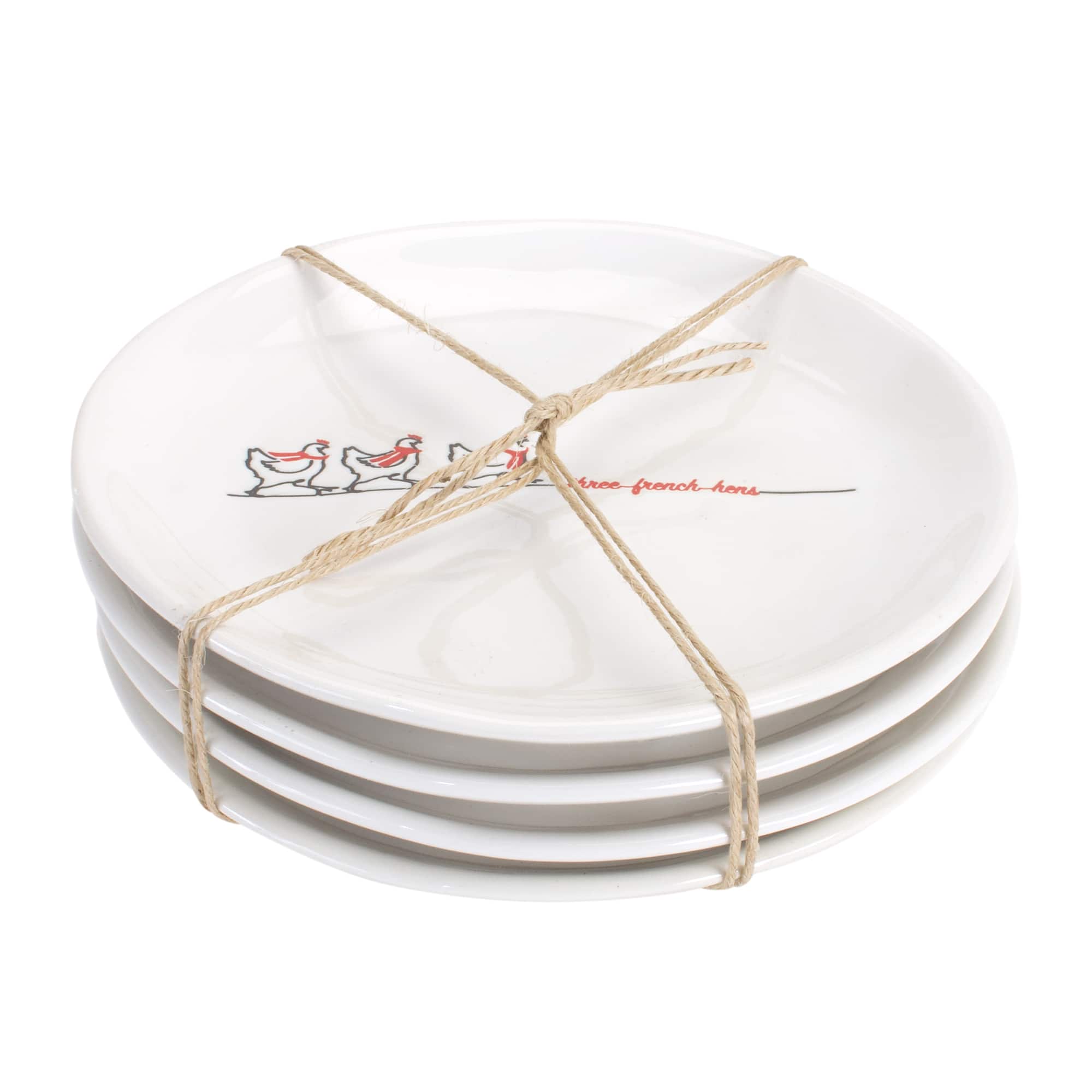 6.5" Three French Hens Plate Stoneware Set, 4ct.